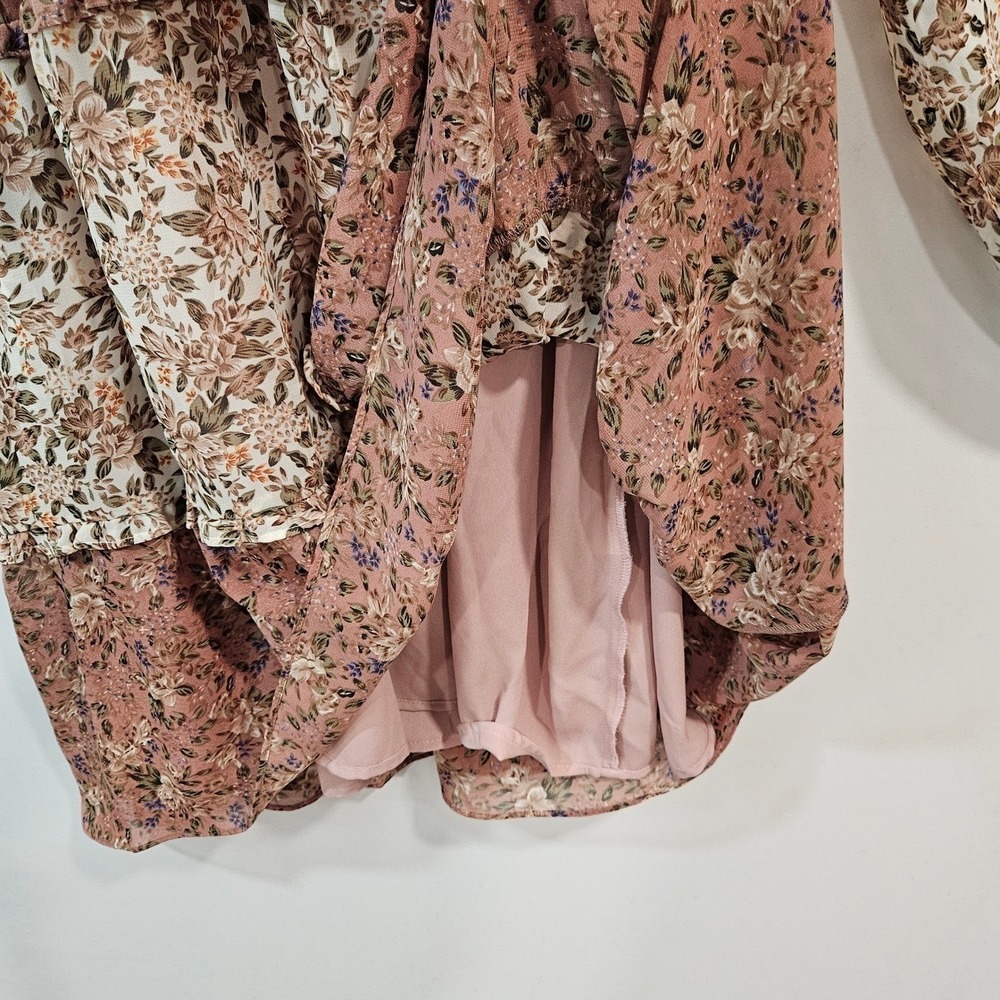 Show Me Your Mumu Birdie Dress Tiered Boho Cottage L Floral Pink Sheer Peasant - Picture 7 of 15